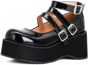 LokoLucx Эмо обувь на платформе Y2K грундж черные туфли на каблуке, широкие боевые милые комфортные ботинки с металлическими подвесками для женщин и девочек-подростков, массивные готические панк kawaii ретро подарки для дочери, внучки, к школе, из кожи