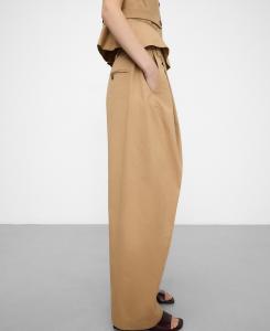 Хлопковые брюки-плиссе прямого кроя