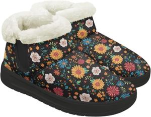 Женские мини-ботинки Fuzzy Platform, классические зимние ботинки до щиколотки с стелькой из поролона с эффектом памяти, легкая подошва с противоскользящим эффектом Chririnla, Retro Hippie Flower