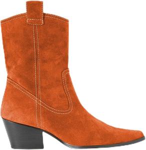 Женские замшевые вестерн-ковбойские сапоги, заостренный носок, массивный каблук с ремешком, классический стиль родео WINDBXYB, Orange