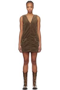 Коричневое вельветовое мини-платье GANNI