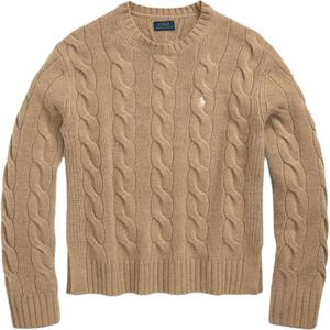 Пуловер с кабельной вязкой и вышивкой пони Polo Ralph Lauren, Хаки