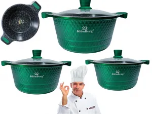 Набор посуды из 6 красных предметов 2,5/4,5/7 л, с крышками, подходит для индукционных плит, для всех типов плит, зеленый Klönberg