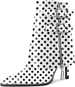 Женские ботильоны Eldof, высокая шпилька, заостренный носок, украшены бусинами, осенние короткие ботинки с отворотом, ремешок с пряжкой, боковая молния, каблук 3,5 дюйма