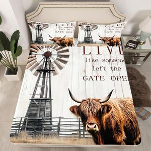 Erosebridal Фиттед простыня с принтом Хайлендская корова в стиле кантри, Multi 09