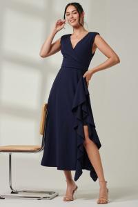 Платье макси с запахом и оборкой спереди Jolie Moi, синий