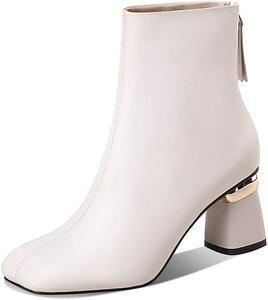 Женские ботильоны TinaCus ручной работы из натуральной кожи с застежкой сзади на молнии, устойчивым средним каблуком и удобной колодкой, Beige