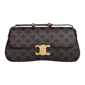 CELINE Триумф холщовая с телячьей кожей сумка через плечо кроссбоди дамская средний размер коричневая