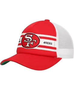 Большая регулируемая кепка в полоску San Francisco 49ers для мальчиков и девочек цвета алый Mitchell & Ness