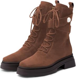 Женские классические ботильоны YDN с круглым носом на шнуровке, платформой и низким устойчивым каблуком, с боковой молнией, повседневные модные ботинки для улицы, размеры US 4-16, Brown