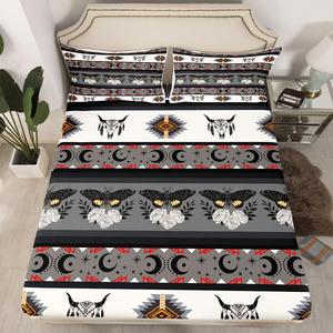 Erosebridal Комплект постельного белья Aztec Bull Skull с геометрическим принтом в сером цвете, Multi 34