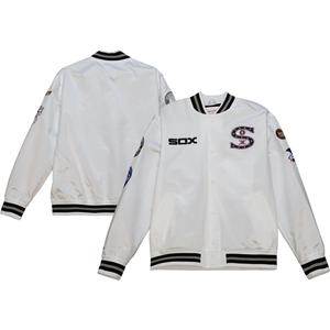 Мужская атласная университетская куртка с длинными кнопками Mitchell & Ness White Chicago White Sox City Collection