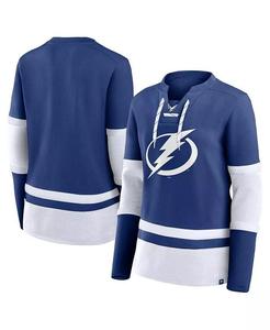 Женская синяя футболка Tampa Bay Lightning Prime Time Lace-Up с длинным рукавом Fanatics