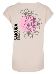 Футболка с удлиненным плечом и принтом Сакура Япония в цвете Белый песок F4NT4STIC
