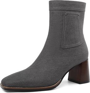 Женские ботильоны на щиколотку с заостренным носком, массивным каблуком, замшей, молниями и декоративным узлом, короткие осенние ботинки Jaffamiraco, Dark Grey