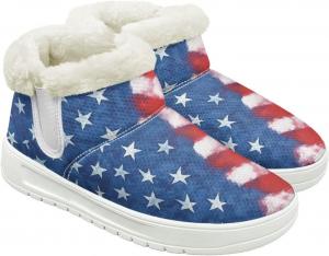 Женские зимние ботинки JoyLamoria с американским флагом, плоской подошвой, милые, устойчивые к скольжению, удобные, короткие для улицы, American Flag Pattern
