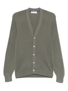Кардиган в рубчик на пуговицах Brunello Cucinelli, зеленый