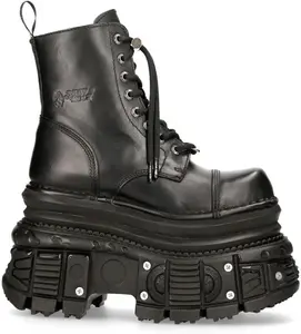 Мужские военные ботинки New Rock MILI083CCT-C4 из черной металлической кожи на платформе