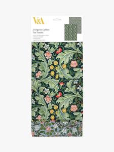 Органическое хлопковое кухонное полотенце V&A с принтом William Morris Leicester Museums & Galleries, Set of 2, Green