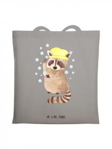 Сумка-шоппер с изображением енота без слогана, светло-серого цвета Mr. & Mrs. Panda