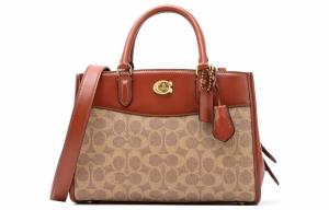 COACH Сумка Brooke Coated Canvas с элементами из телячьей кожи, средняя, через плечо или кроссбоди, женская, коричневая и ржавая
