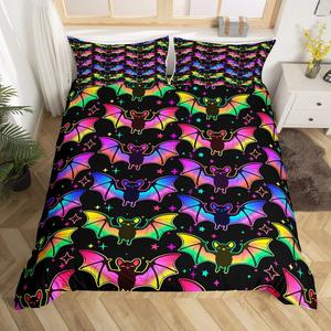 Erosebridal Комплект постельного белья Halloween Bats с разноцветными звездами и галактическим принтом для детей, Multi 29