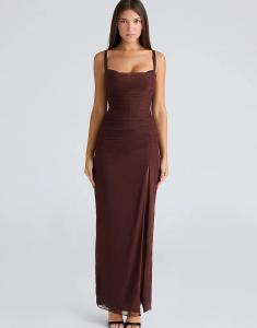 Платье-макси House of CB Lini бордового цвета из эластичной сетки