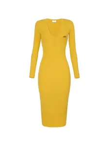 Миди-платье с V-образным вырезом Elisabetta Franchi, желтый