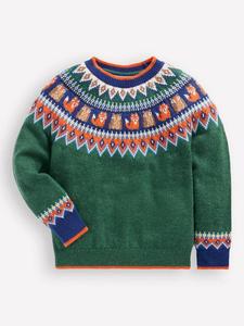Детский джемпер Fair Isle из шерстяной смеси Mini Boden, Jewel Green Woodland