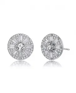 Серьги-Гвоздики из стерлингового серебра огранки «багет» с круглыми кубическими цирконами Genevive, white