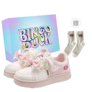 Нескользящие и дышащие низкие кроссовки для женщин BINGO DUCK, Pink+Bowknot+Exclusive Shoe Box+Gift Socks