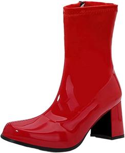 Женские ботильоны на квадратном каблуке с искусственной кожей, с круглым носком и молнией, для вечеринок и клубов Generic, Red