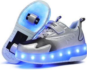Заряжаемые роликовые кроссовки BFOEL для мальчиков и девочек 6-14 лет с LED-подсветкой, детские кроссовки для игр на улице, день рождения, 812_black Silver