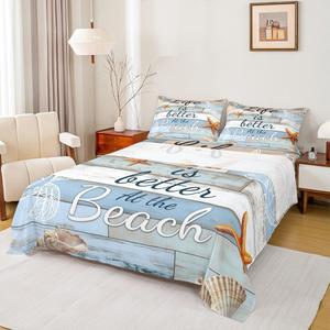 Erosebridal Комплект постельного белья Beach с принтом морских звезд и черепах в стиле кантри, голубой, Blue White