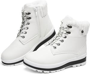 Женские водонепроницаемые ботинки до щиколотки для улицы (с противоскользящей подошвой), модные боевые ботинки с боковой молнией, теплые зимние снежные ботинки с меховой подкладкой Babudog, белый