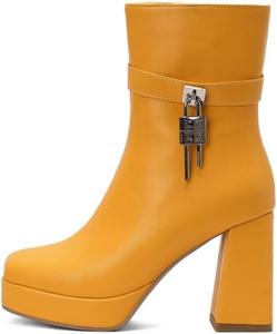 Женские ботильоны с широким носком, толстые высокие каблуки, платформа, короткие ботинки с боковой молнией BLXQPYT, Yellow