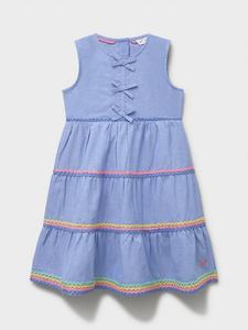 Детское платье миди без рукавов из шабре с отделкой рик-рак Crew Clothing, Mid Blue