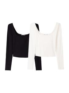 Лонгслив Bershka Shirt, черный/белый