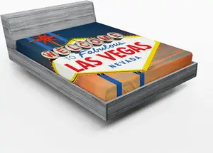 Простыня на резинке ABAKUHAUS USA, Добро пожаловать в Лас-Вегас, Невада, крупный план, планировка улиц, 120 x 190 см, многоцветная Abakuhaus