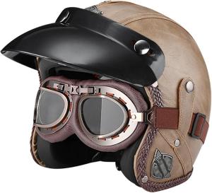 Шлем кожаный Bauti с защитными очками, коричневый
