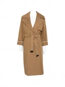 Пальто с лацканами и поясом MAX MARA, коричневый