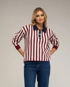 Женская рубашка-поло в полоску Tantra, белый/бордовый