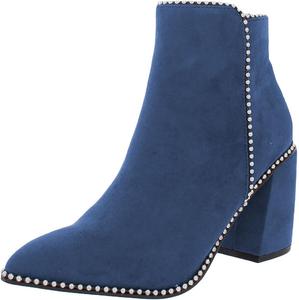 Женские модные ботильоны FYS с массивным средним каблуком, жемчужным острым носком и боковой молнией, удобные туфли на размер 4-15 US, Dark Blue