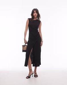 & Other Stories трикотажное платье мидакси с драпировкой и асимметричным запахом спереди черного цвета