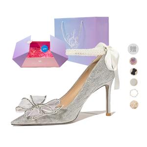 NTOZE Стройные каблуки на высоком каблуке женские серебристые серебристые звездчатые в коробке с подарком, цвет Silver Starry Box (Gift Included)