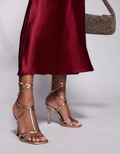 Босоножки Wide Fit Nobel на высоком каблуке с сетчатой вставкой, золотистого цвета ASOS DESIGN