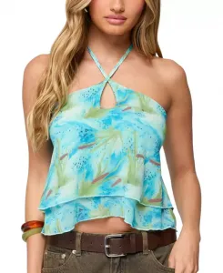 Топ-Халтер из многослойного шифона «Драконья лилия» Edikted, синий