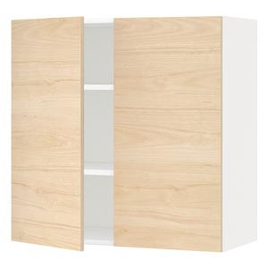 Настенный шкаф с полками и 2 дверцами, белый/под цвет светлого ясеня Аскерсунда, 80x80 см. IKEA Metod
