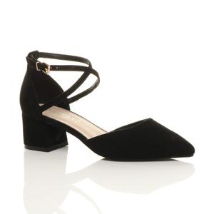 Туфли на среднем каблуке из искусственной замши с перекрещенными ремешками, острый носок, 2 части каблука AJVANI, черный