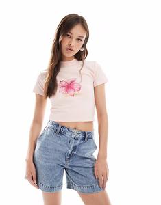 Широкие джинсовые шорты Object Vintage Wash в средне-синем цвете